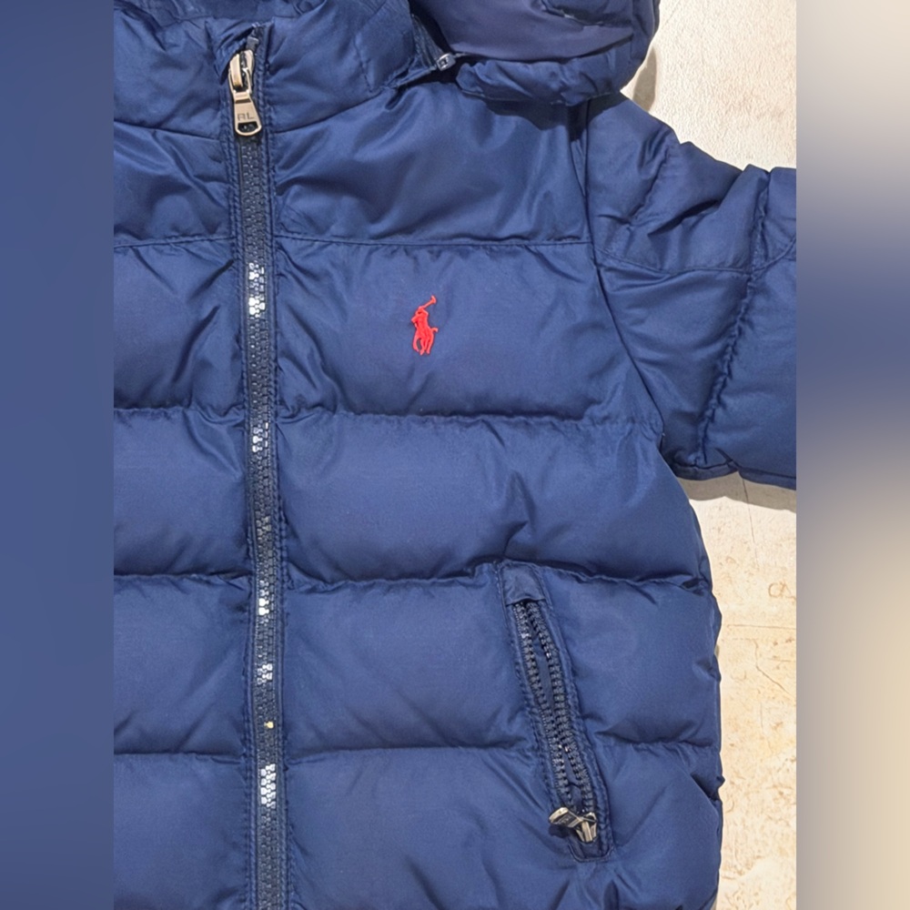 Ralph Lauren Kids Navy Blue Puffer Jacket Hooded Coat Size 18 Months - Picture 2 of 11